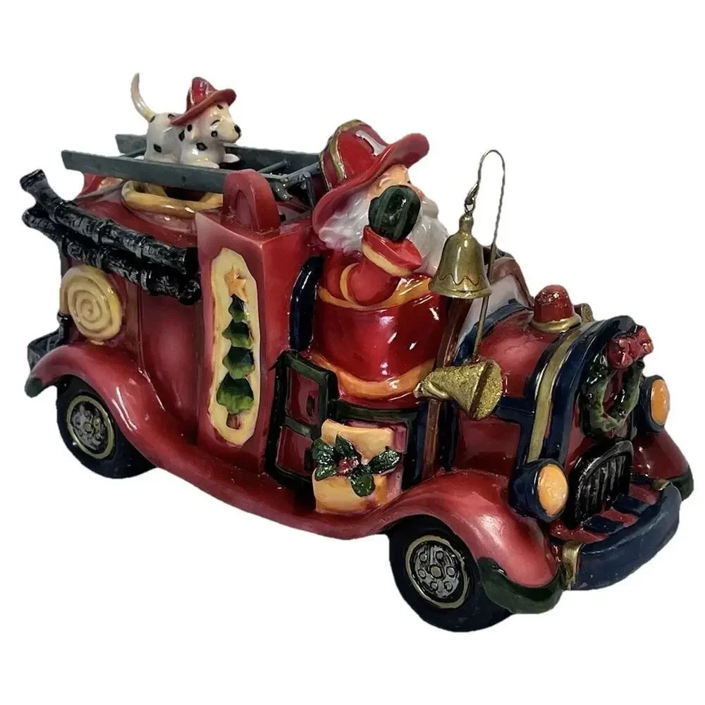 Vintage Roman Inc Music Box Santa Fireman Firetruck Figurine Christmas *Damaged*